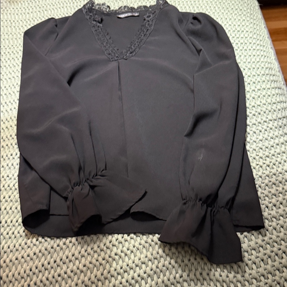 SHEIN Black V-Neck Lace Blouse